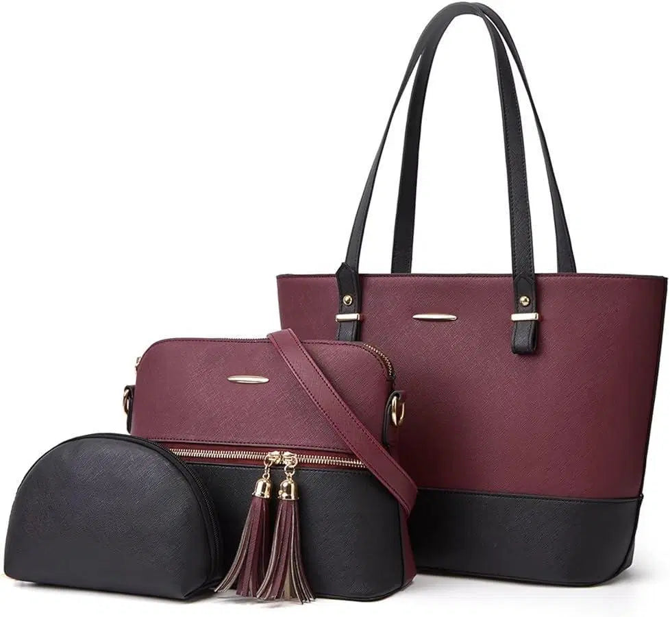 Women's PU Leather Textured Hand Bag Set