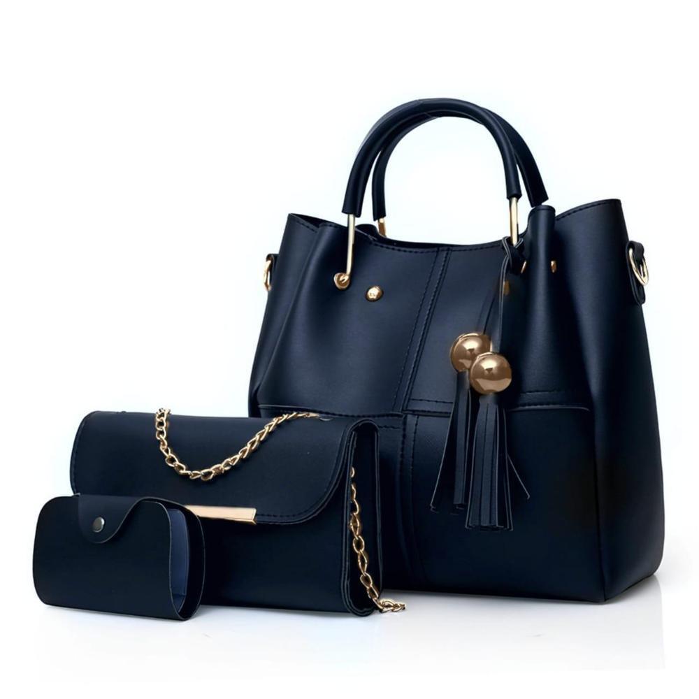 Women's PU Leather Plain Hand Bag Set