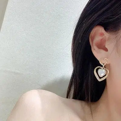 Love Heart Design Gold Plated Gemstone Earrings