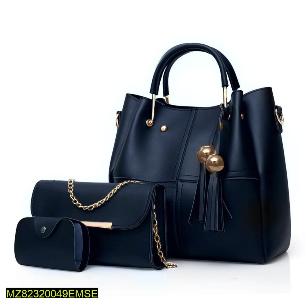 Women's PU Leather Plain Hand Bag Set